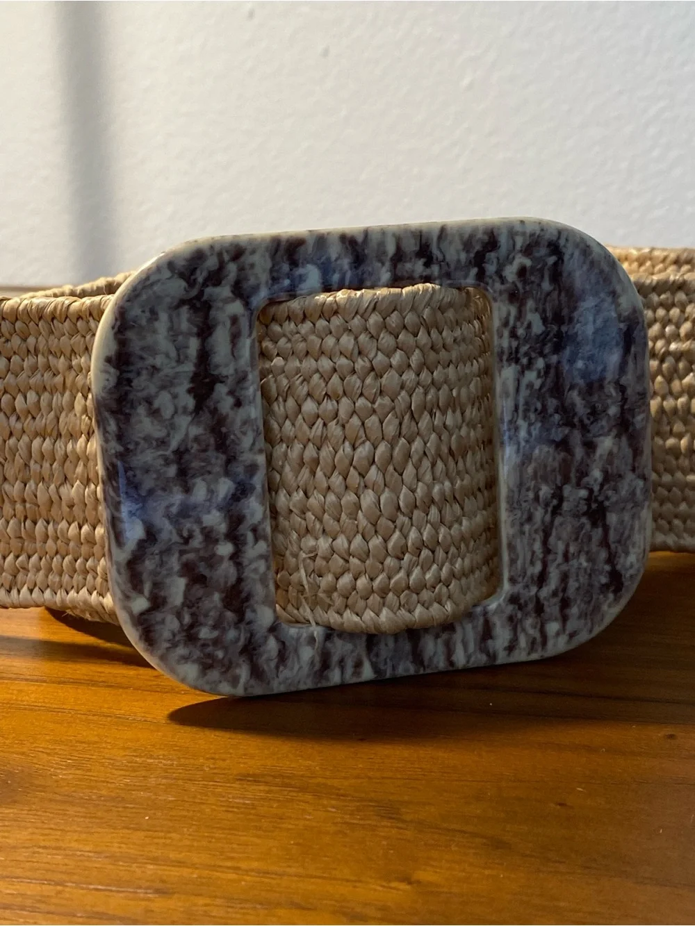 Zara Tan Woven Stretch Belt with Marbled Buckle